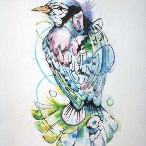 oiseau, encres et aquarelle par Audrey